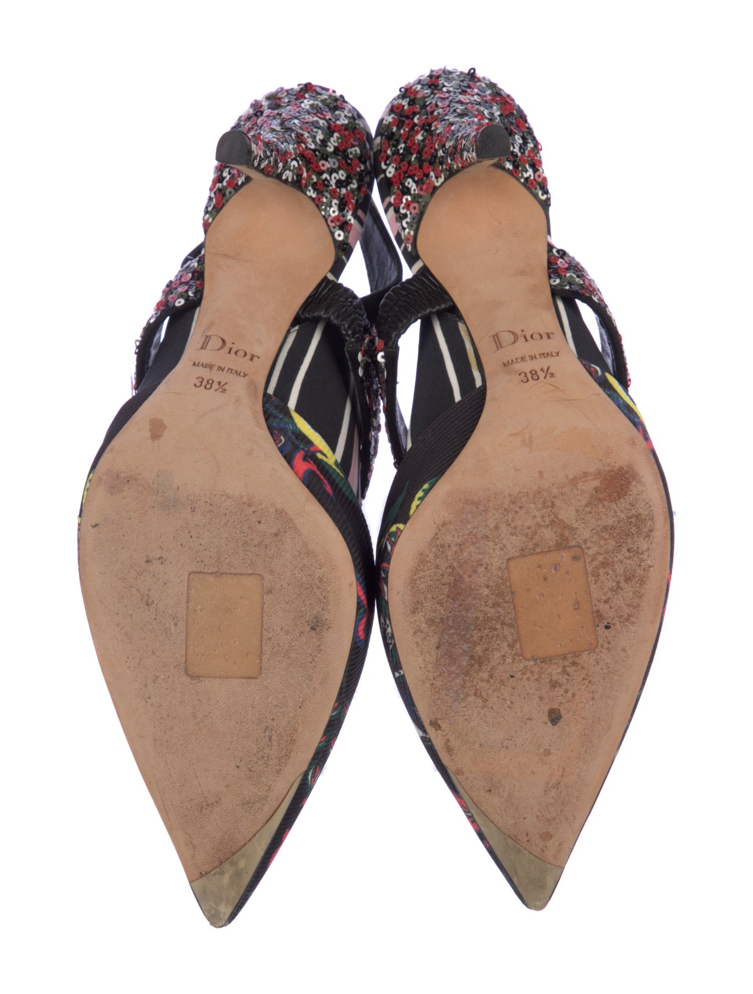 Christian Dior Canvas Striped Slingback Pumps